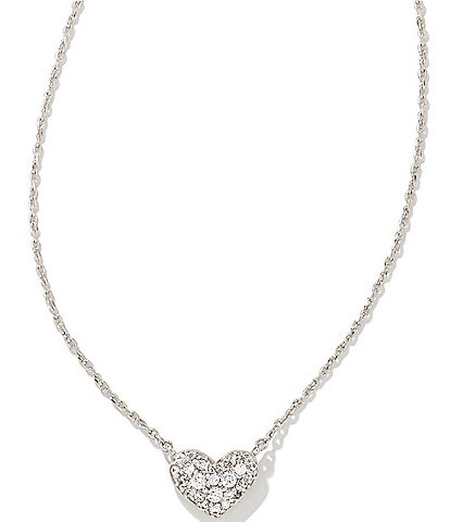 Kendra Scott Ari Pave Crystal Heart Silver Short Pendant Necklace