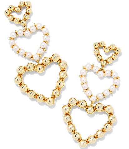 Kendra Scott Ashton Pearl Heart Statement Drop 14K Gold Earrings