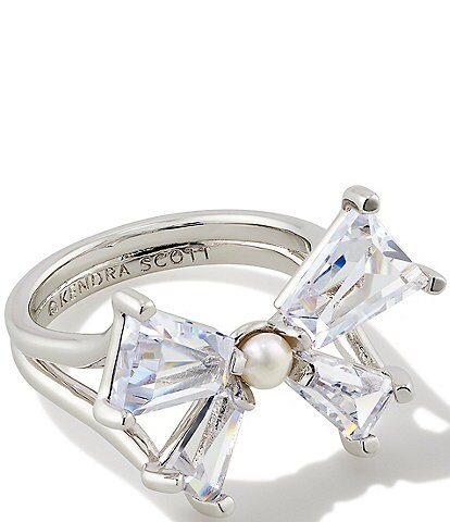 Kendra Scott Blair Bow Crystal Pearl Cocktail Ring