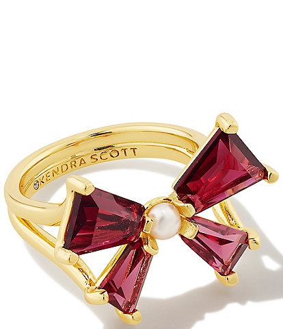 Kendra Scott Blair Bow Crystal Pearl Gold Cocktail Ring