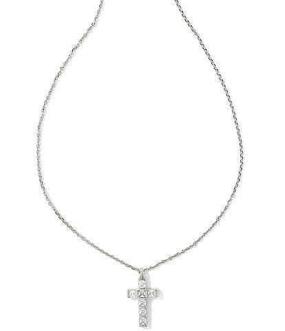 Kendra Scott Crystal Gracie Silver Cross Short Pendant Necklace