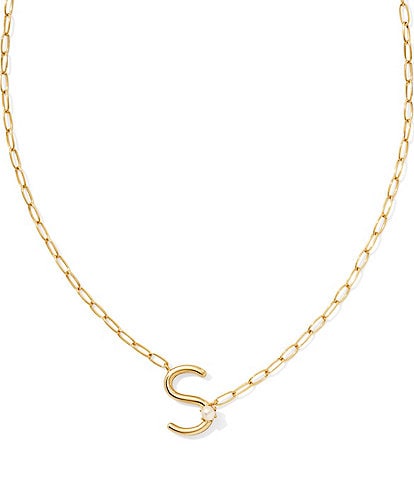 Kendra Scott Pearl Initial Gold Short Pendant Necklace