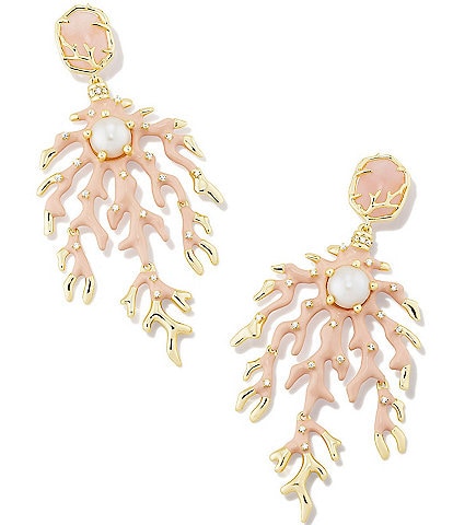 Kendra Scott Shea Crystal and Pearl Coral Statement Chandelier Earrings