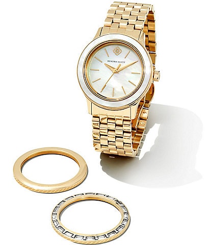 Kendra Scott Women's Alex Three Hand Gold Stainless Steel Bracelet Watch Gift Set