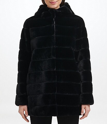 Kenneth Cole New York Hooded Faux Mink Coat