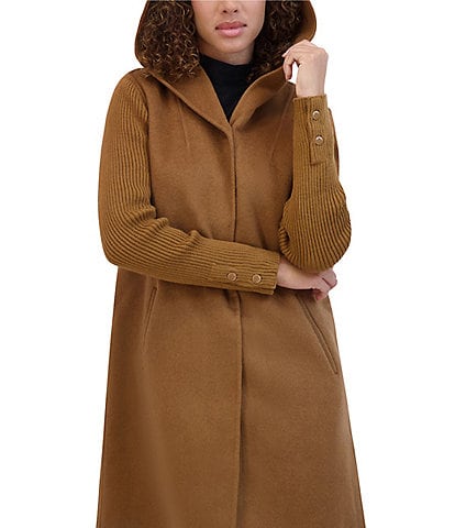 Kenneth Cole New York Ladies Double Breasted Hooded Wool Coat