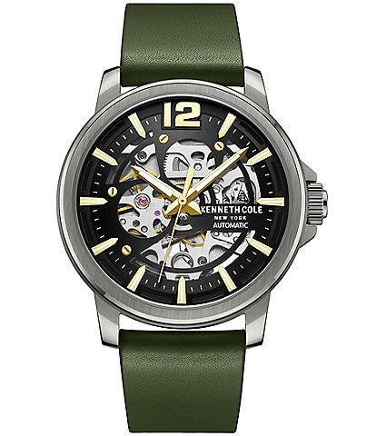 Kenneth Cole New York Men's Automatic Olive Green Leather Strap Watch