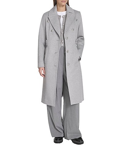 Kenneth Cole New York Military Wool Notch Collar Long Sleeve Button Front Coat