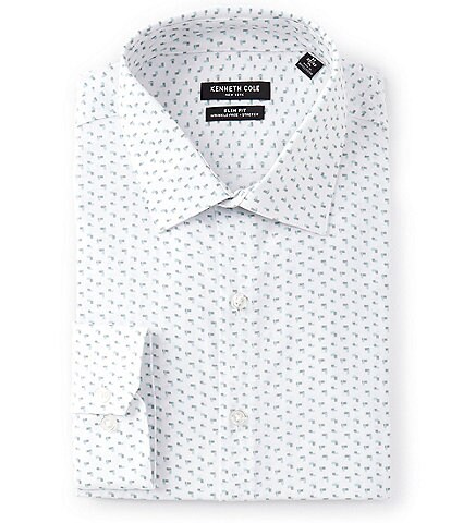 Kenneth Cole New York Slim-Fit Wrinkle Free Stretch Spread Collar Printed Dress Shirt