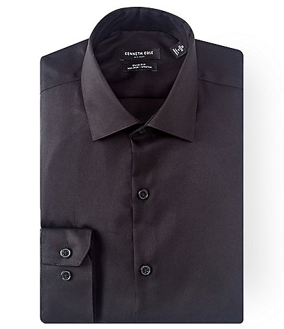 Kenneth Cole New York Non-Iron Stretch Slim Fit Spread Collar Solid Dress Shirt