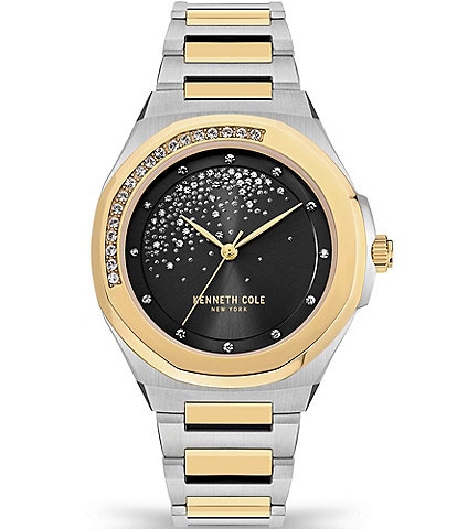 Kenneth Cole New York Women's Classic Two Tone Black Dial Bracelet Watch