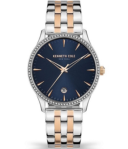 Kenneth Cole New York Women's Classic Two Tone Blue Dial Bracelet Watch