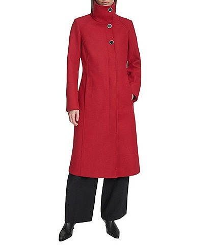 Kenneth Cole New York Wool Blend Stand Collar Back Belt Walker Coat