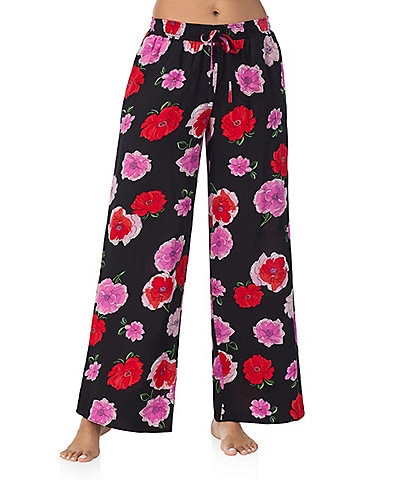 Kensie Floral Print Knit Drawstring Waist Side Pocket Smocked Pajama Pant