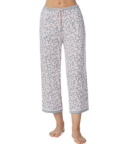 Kensie Jersey Knit Falling Petals Floral Coordinating Cropped Sleep Pants