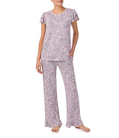 Kensie Knit Tee & Ruffled Pant Ditsy Floral Pajama Set