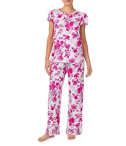 Kensie Knit Tee & Ruffled Pant Floral Pajama Set