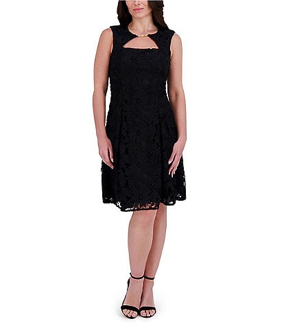 Kensie Lace Knit Halter Neck Sleeveless Open Front Fit & Flare Dress