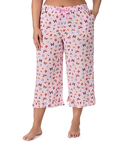 Kensie Plus Size Butterfly Print Cropped Pajama Pant