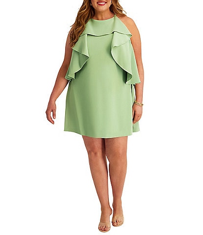Kensie Plus Size Chiffon Cascade Ruffle Halter Sheath Dress