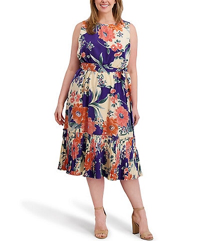 Kensie Plus Size Floral Print Belted Dress