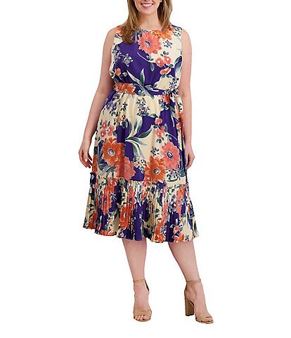 Kensie Plus Size Floral Print Belted Dress