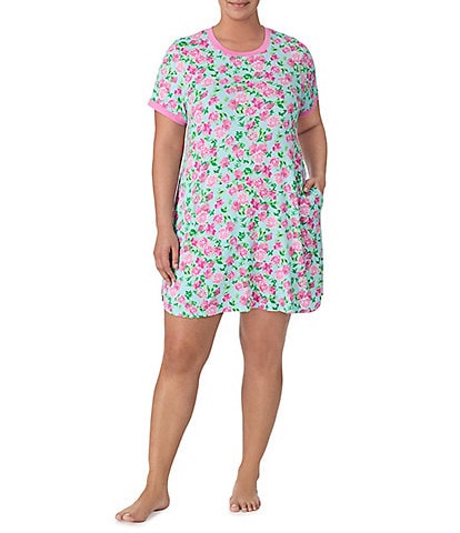 Kensie Plus Size Floral Print Short Sleeve Cozy Knit Nightgown