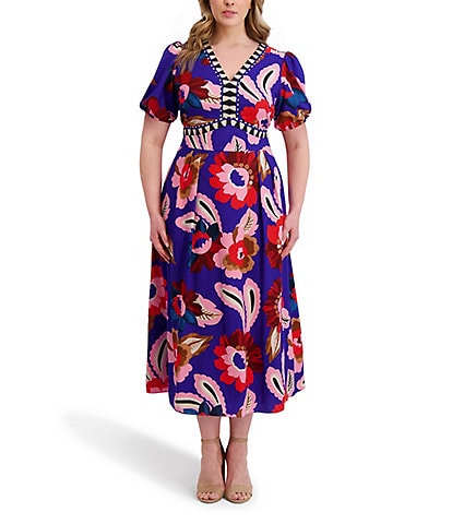 Kensie Plus Size Floral Print Textured Woven Dress
