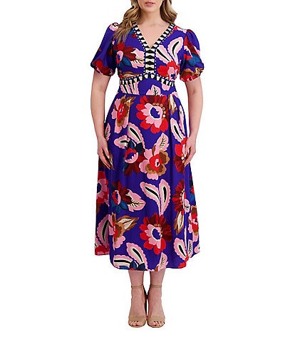 Kensie Plus Size Floral Print Textured Woven Dress