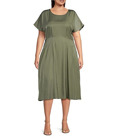 Kensie Plus Size Short Sleeve A-Line Woven Dress