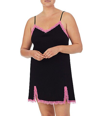 Kensie Plus Size Sleeveless V-Neck Lace Trim Knit Short Nightgown
