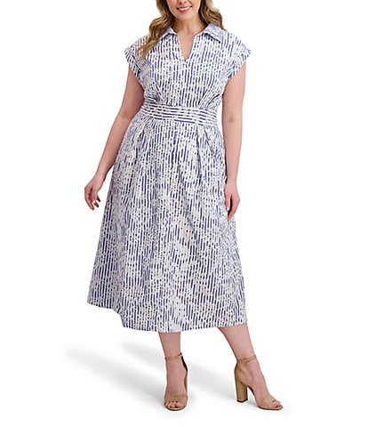 Kensie Plus Size V-Neck Embroidered Woven Shirt Dress