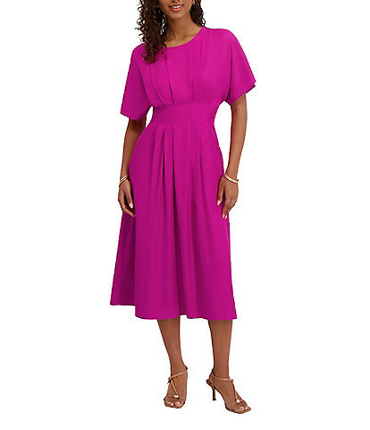 Kensie Short Sleeve Smocked Waist A-Line Midi Dress