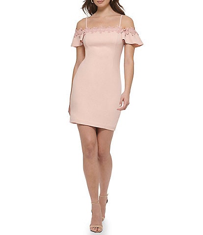 Kensie Floral Off-the-Shoulder Spaghetti Strap Cold Shoulder Cap Sleeve Sheath Dress