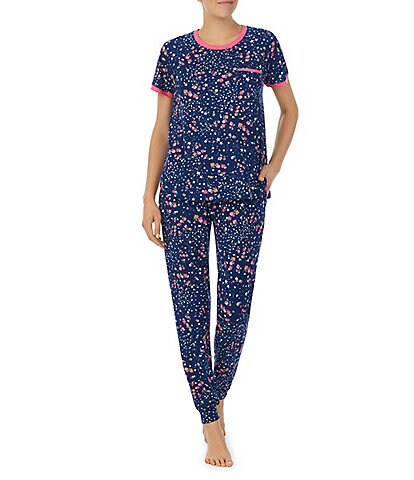 Kensie Starry Bouquet Cozy Jersey Short Sleeve Round Neck Jogger Pajama Set