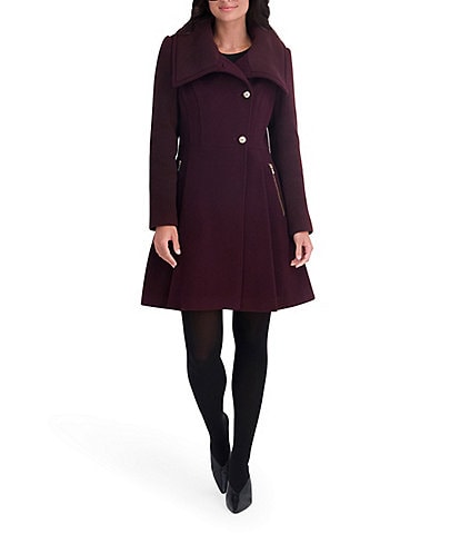 Kensie Wool Blend Envelope Collar Two Button Fit & Flare Coat