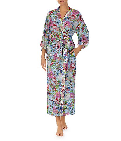Kensie Woven Floral Print 3/4 Sleeve Coordinating Maxi Robe