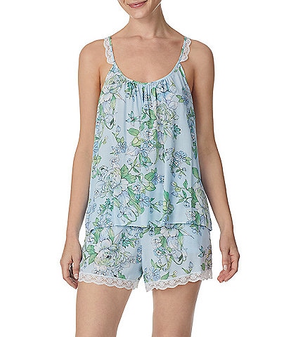 Kensie Woven Sleeveless Round Neck Cami & Short Floral Print Pajama Set