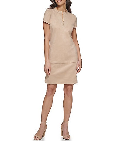 Kensie Zip Mock Neck Short Sleeve Sheath Dress