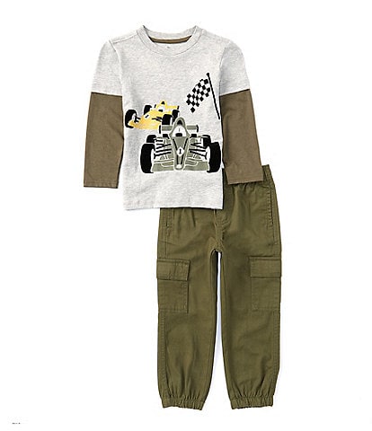 Kids Headquarters Little Boys 2T-4T Two-Piece Racer Long Sleeve T-Shirt And Cargo Pants Set