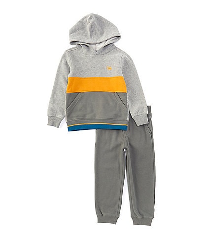 Kids Headquarters Little Boys 2T-7 Fleece Piece Stripe Heather Hoodie & Jogger 2-Piece Set