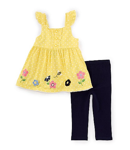 Kids Headquarters Little Girls 2T-4T Sleeveless Floral Border Popcorn-Knit Fit & Flare Dress & Jersey Capri Leggings Set