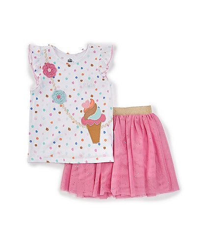 Kids Headquarters Little Girls 2T-6X Mesh Butterfly T-Shirt & Tutu Skort Set