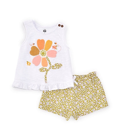 Kids Headquarters Little Girls 2T-6X Sleeveless Flower-Printed Tank Top & Ditsy Floral-Printed Shorts Set