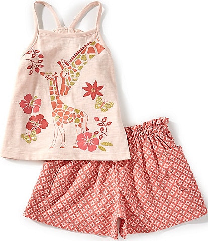 Kids Headquarters Little Girls 2T-6X Sleeveless Giraffe-Printed Tank Top & Printed Shorts Set