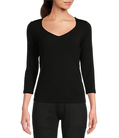 Kinesis Knit 3/4 Sleeve Sweethearts Neck Ribbed Top