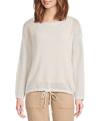 Kinesis Mesh Shoulder Tie Hem Crew Neck Long Sleeve Sweatshirt