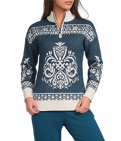 Kinesis Patterned Quarter-Zip Mock Neck Long Sleeve Sweater