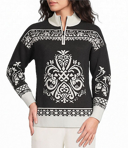 Kinesis Patterned Quarter-Zip Mock Neck Long Sleeve Sweater