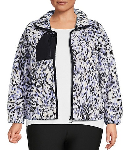 Kinesis Plus Size Animal Print Long Sleeve Retro Sherpa Jacket